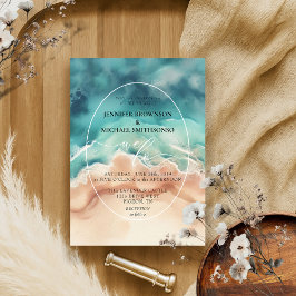 Convite Casamento de Aquarela de Verão na Praia do Oceano