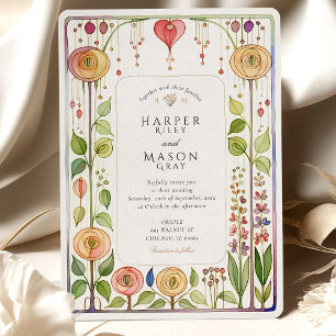 Convite Casamento de Aquarela do Estilo Glasgow