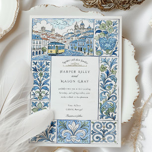Convite Casamento de Aquarela em Lisboa com Azulejos Pinta
