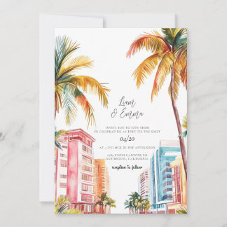 Convite Casamento de Aquarela em Miami Beach