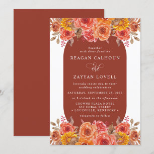 Convite Casamento de Aquarela em Terracota Floral de Outon