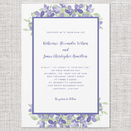 Convite Casamento De Aquarela Floral Azul-Periwinkle