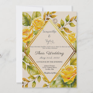 Convite Casamento de Aquarela Floral Botânica Amarela Eleg