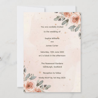 Convite Casamento de Aquarela Floral com Blush Elegante