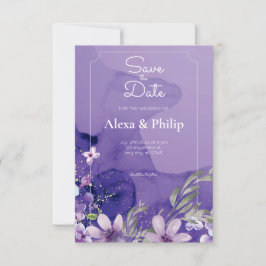 Convite Casamento De Aquarela Floral Com Flor Roxo