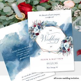 Convite Casamento De Aquarela Floral De Borgonha Vermelha