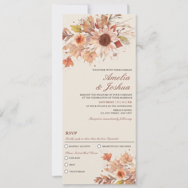 Convite Casamento de Aquarela Floral de outono Elegante (Frente)