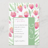 Casamento De Aquarela Floral De Tulipas Verdes Ros