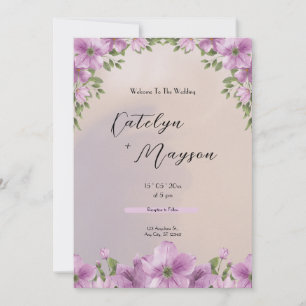 Convite Casamento de Aquarela Floral Elegante Roxo