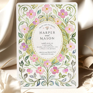 Convite Casamento de Aquarela Floral Rosa Artes e Ofícios