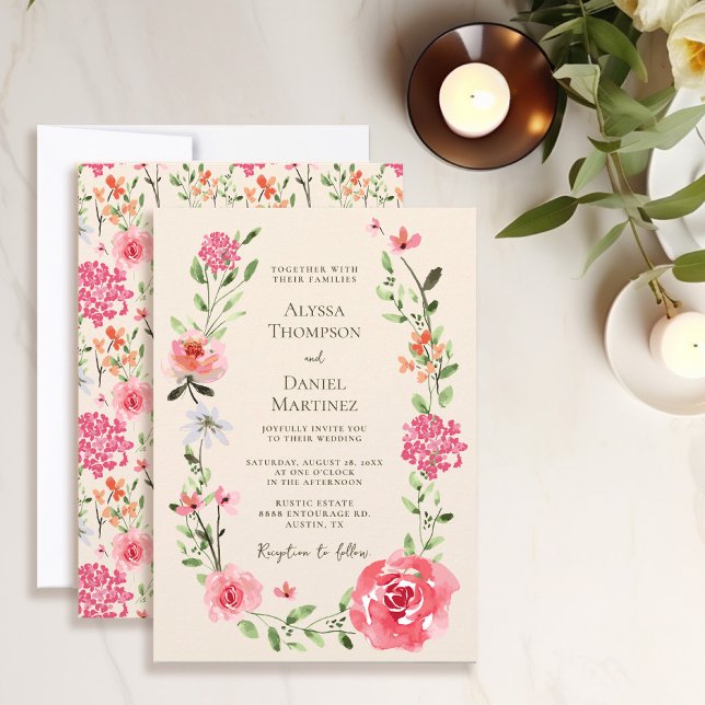 Convite Casamento de Aquarela floral Rosa-Blush Elegante (Elegant Blush Pink and Cream modern floral wedding invitation.)