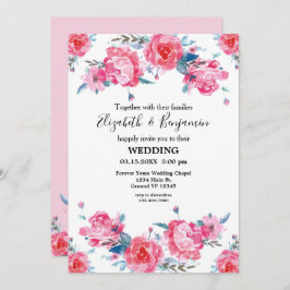 Convite Casamento de Aquarela Floral Rosa Elegante
