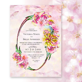 Convite Casamento de Aquarela Floral Rosa Russo