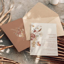 Convite Casamento de Aquarela Floral Terracota Flor Silves