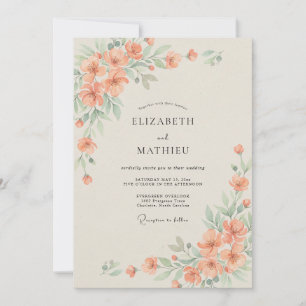 Convite Casamento de Aquarela Refinada em Pêssego