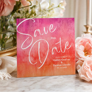 Convite Casamento de Aquarela Rosa Quente e Laranja