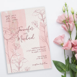 Convite Casamento de Aquarela Rosa-Rosa Elegante