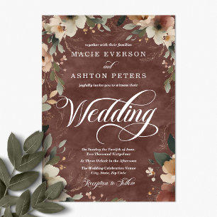 Convite Casamento de Aquarela Rústica de Elegância Rústica