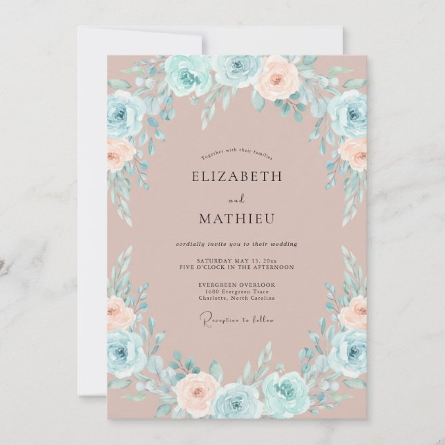 Convite Casamento de Aquarela Sedutora Rosa-Claro (Frente)