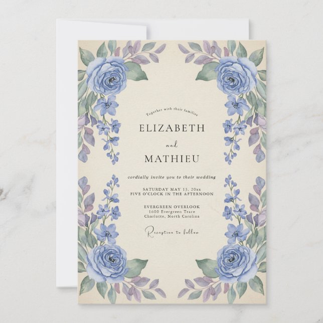 Convite Casamento de Aquarela Violeta Centáurea (Frente)