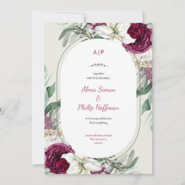 Convite Casamento De Aquarelas Verdes E Vermelhas Florais