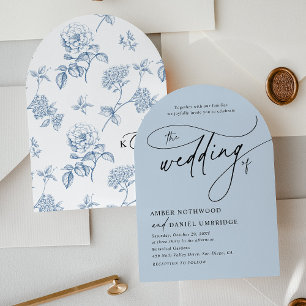 Convite Casamento de Arca Azul com Caligrafia Elegante