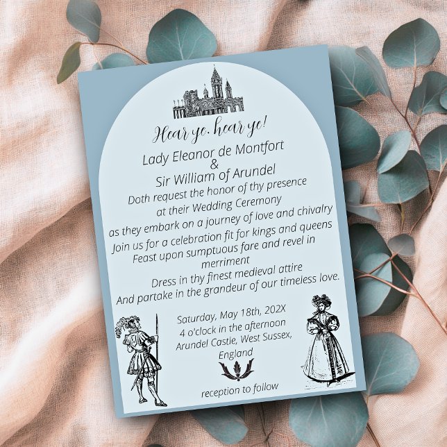 Convite Casamento de Arca Azul com Dusty Renascentista Med (Medieval Dusty Blue Arched Wedding Invitations)