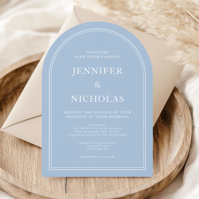 Convite Casamento de Arca Azul em Pó Moderno Elegante (Elegant Modern Powder Blue Arch Wedding Invitation)