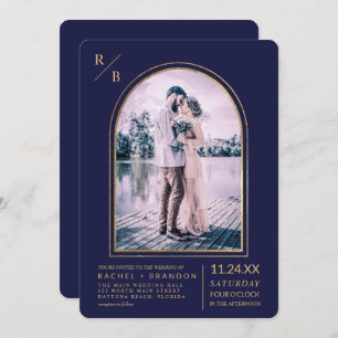 Convite Casamento de Arca Azul, Marinho Simples Moderno