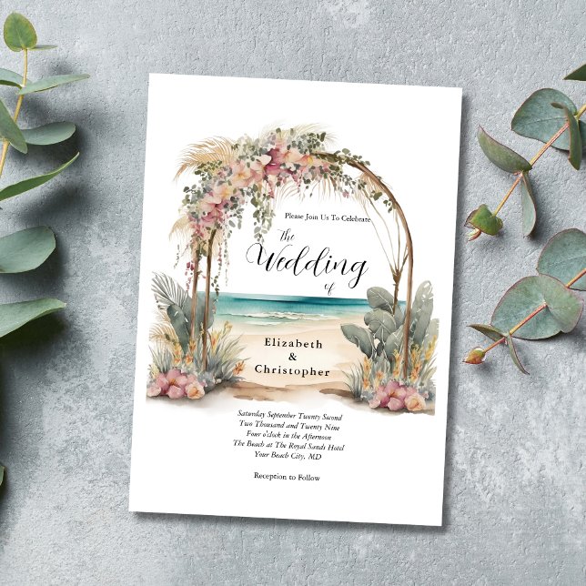 Convite Casamento de Arca Botânica Floral de Destino de Pr (Beach Wedding Destination Wedding Tropical Wedding Invitation Digital and or Printed)