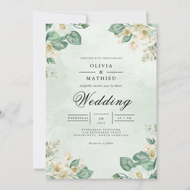 Convite Casamento de Arca Botânica Sage & Cream (Frente)