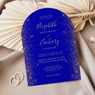 Convite Casamento de Arca com Falhas Douradas Azuis Modern