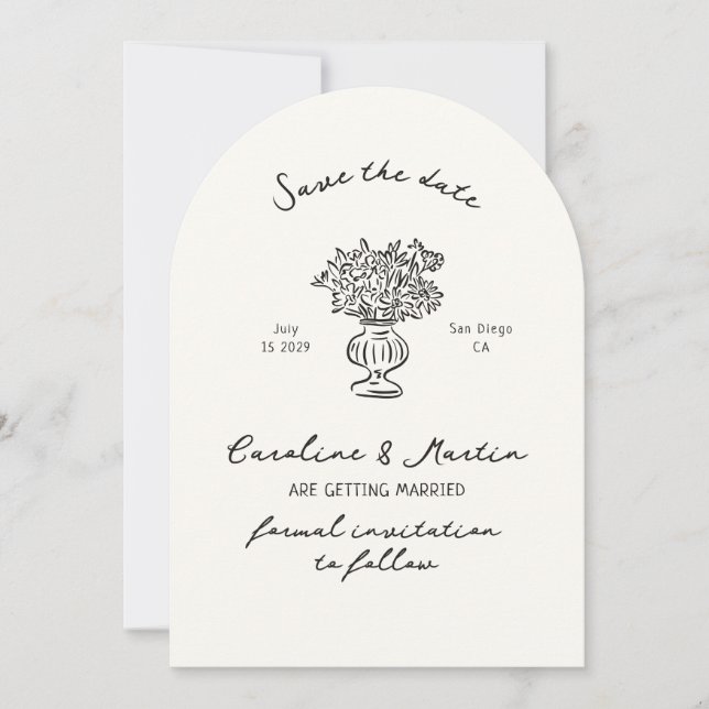 Convite Casamento de arca desenhado à mão, salvo a data (Frente)