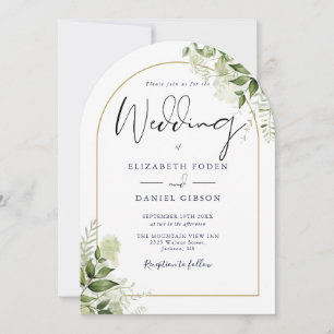 Convite Casamento de Arca Dourada com Código QR Floral Gre