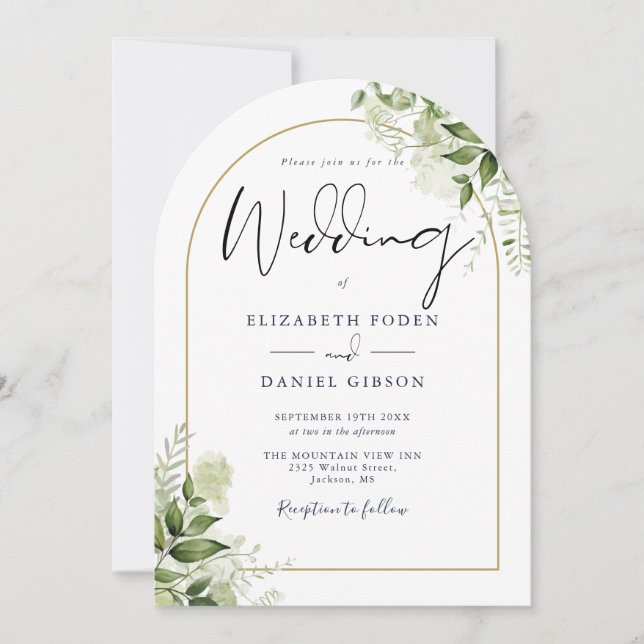 Convite Casamento de Arca Dourada com Código QR Floral Gre (Frente)