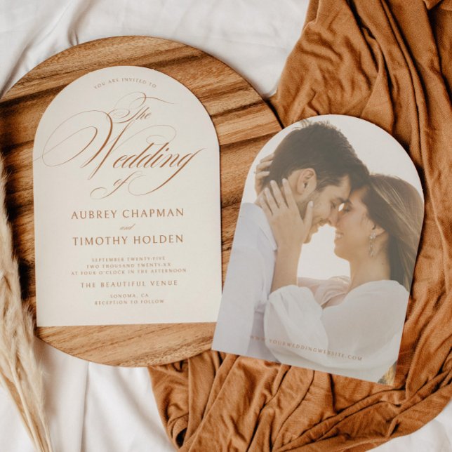 Convite Casamento de Arca Elegante Terracotta Calliografia (Criador carregado)