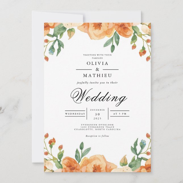 Convite Casamento de Arca Floral Amber Peach (Frente)