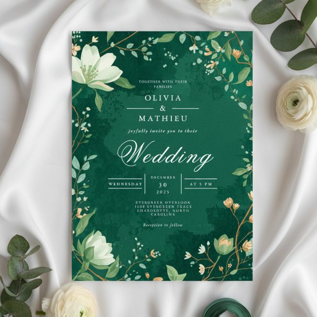 Convite Casamento de Arca Floral Botânica Verde Profundo (Criador carregado)