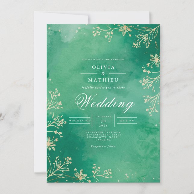 Convite Casamento de Arca Floral de Emerald Splatter (Frente)