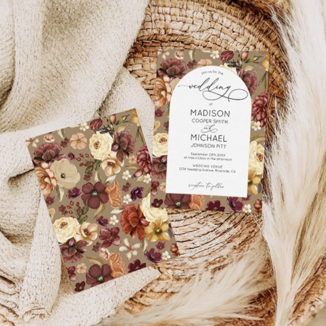 Convite Casamento de Arca Floral de Flores Selvagens de Qu (Criador carregado)