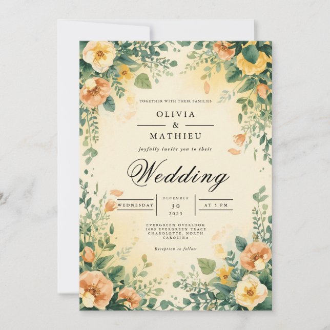 Convite Casamento de Arca Floral de Pêssego Eetal (Frente)
