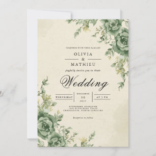 Convite Casamento de Arca Floral de Sage Muted