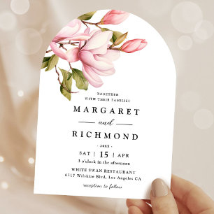 Convite Casamento de Arca Floral Elegante Magnolia Rosa