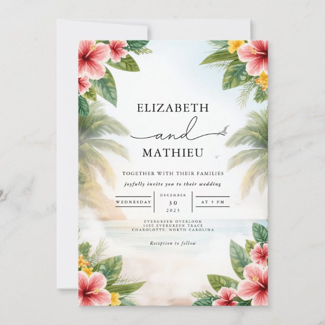 Convite Casamento de Arca Floral Tropical Vivid (Frente)