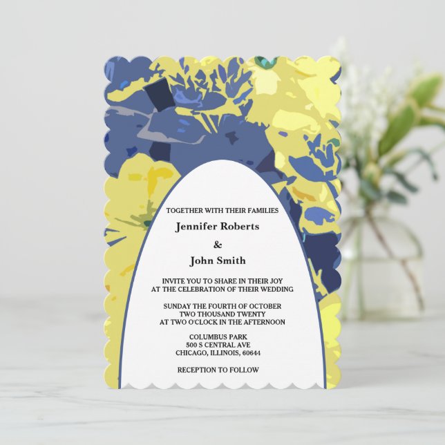 Convite Casamento de Arca Personalizada Azul Dusty Artsy F (Em pé/Frente)