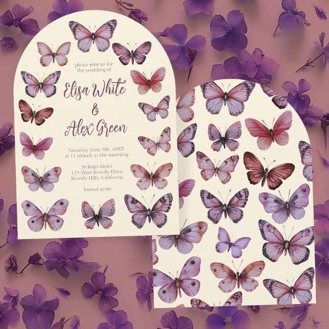 Convite Casamento de Arca PERSONALIZADA com Borboletas Ele (Elegant Butterflies CUSTOM Arch Wedding Invitation
)