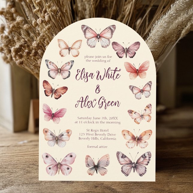 Convite Casamento de Arca PERSONALIZADA com Borboletas Ele (Elegant Butterflies CUSTOM Arch Wedding Invitation
)
