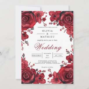 Convite Casamento de Arca Romântica Rosa Crimson