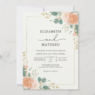 Convite Casamento de Arch de Sangue de Apricot Gilded