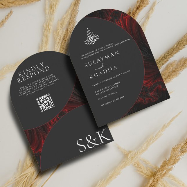 Convite Casamento de Arch do Código QR Mínimo Elegante Muç (Criador carregado)